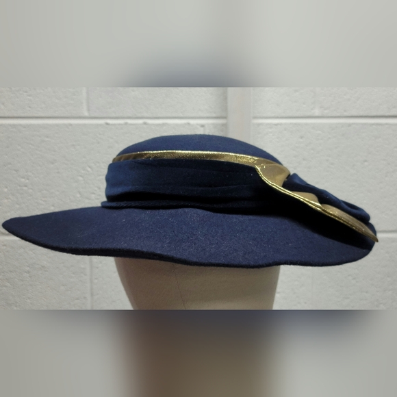 Michael Howard VTG Black Wool Derby women's hat - Bow, embroidered, wide Brim - Picture 4 of 8